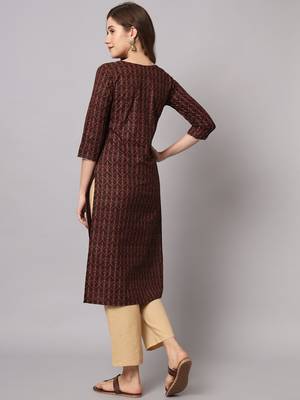 Brown and Beige Ethnic Printed Kurta Pants Set 3