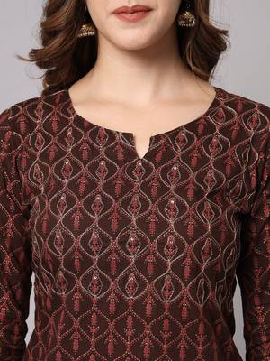 Brown and Beige Ethnic Printed Kurta Pants Set 4