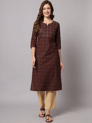 Brown and Beige Ethnic Printed Kurta Pants Set 5