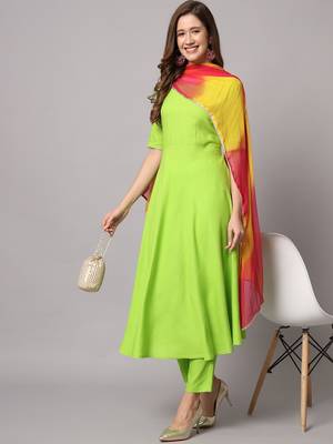 Fluorescent Green Kurta Pants Set with Dupatta 1