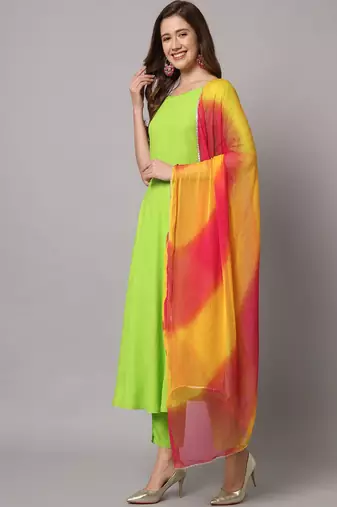 Fluorescent Green Kurta Pants Set with Dupatta