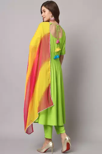 Fluorescent Green Kurta Pants Set with Dupatta