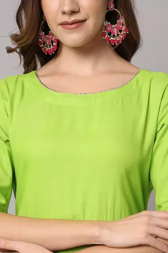 Fluorescent Green Kurta Pants Set with Dupatta