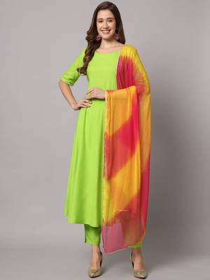 Fluorescent Green Kurta Pants Set with Dupatta 5
