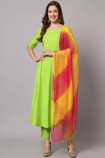 Fluorescent Green Kurta Pants Set with Dupatta