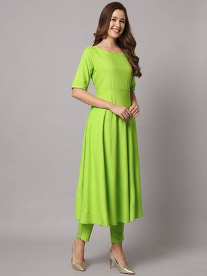 Fluorescent Green Kurta Pants Set with Dupatta 6