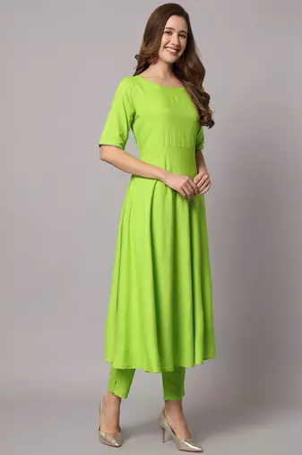 Fluorescent Green Kurta Pants Set with Dupatta
