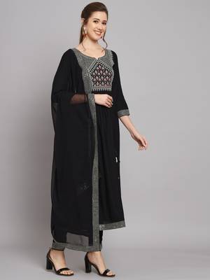 Black Embroidered Kurta Set with Dupatta 2