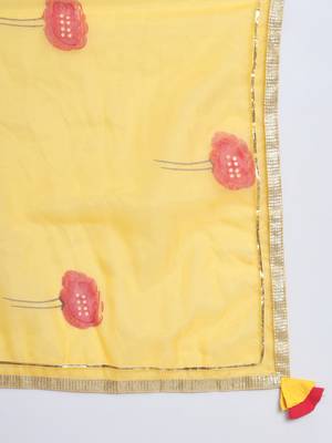 Pink and Yellow Flared Kurta Set with Dupatta 2