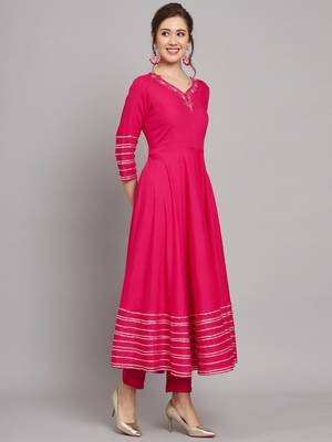 Pink and Yellow Flared Kurta Set with Dupatta 7