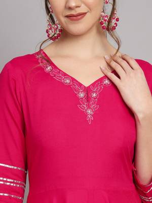 Pink and Yellow Flared Kurta Set with Dupatta 8