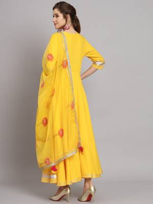 Mango Yellow Flared Kurta Set with Dupatta 3