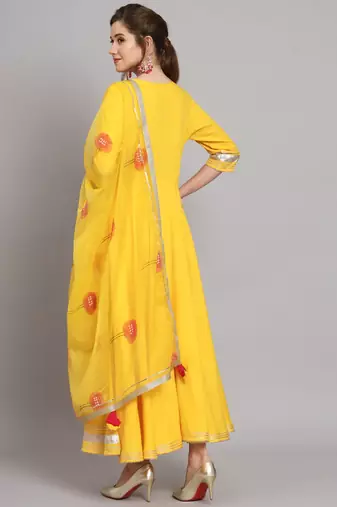 Mango Yellow Flared Kurta Set with Dupatta