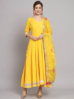 Mango Yellow Flared Kurta Set with Dupatta 4
