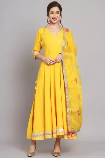 Mango Yellow Flared Kurta Set with Dupatta