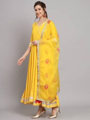 Mango Yellow Flared Kurta Set with Dupatta 5