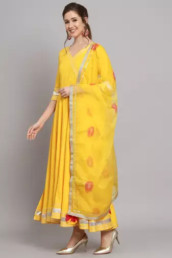 Mango Yellow Flared Kurta Set with Dupatta