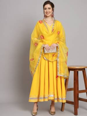 Mango Yellow Flared Kurta Set with Dupatta 1