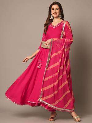 Rasberry Red Anarkali Suit Set with Dupatta 1