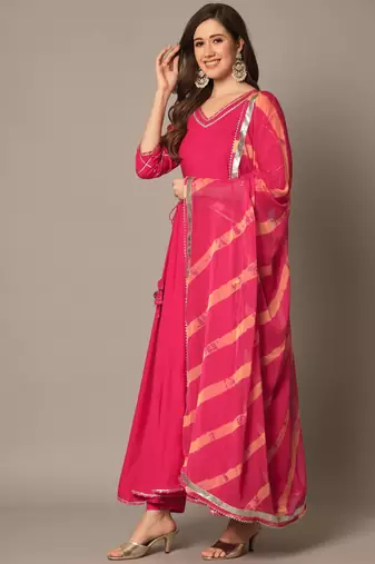 Rasberry Red Anarkali Suit Set with Dupatta