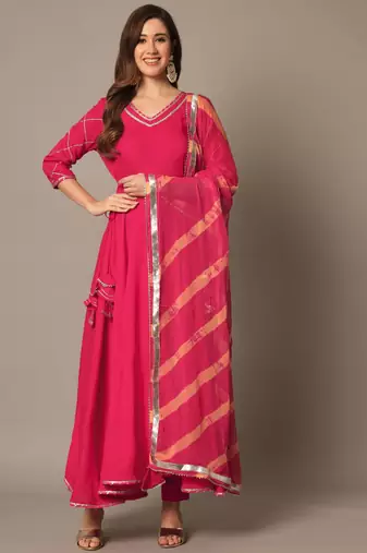 Rasberry Red Anarkali Suit Set with Dupatta