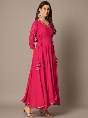 Rasberry Red Anarkali Suit Set with Dupatta 6