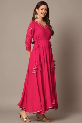 Rasberry Red Anarkali Suit Set with Dupatta