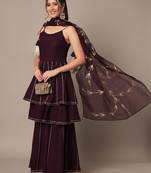 Wine Layered Kurta Sharara Set with Dupatta