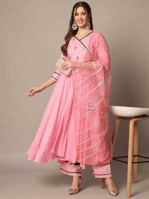 Blush Pink Flared Suit Set with Dupatta for Women 1