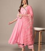 Blush Pink Flared Suit Set with Dupatta for Women