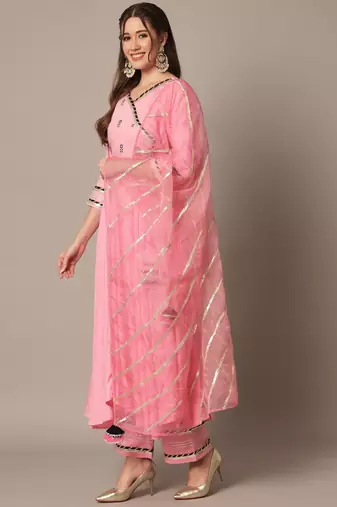Blush Pink Flared Suit Set with Dupatta for Women