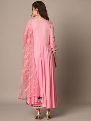Blush Pink Flared Suit Set with Dupatta for Women 3