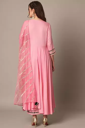 Blush Pink Flared Suit Set with Dupatta for Women