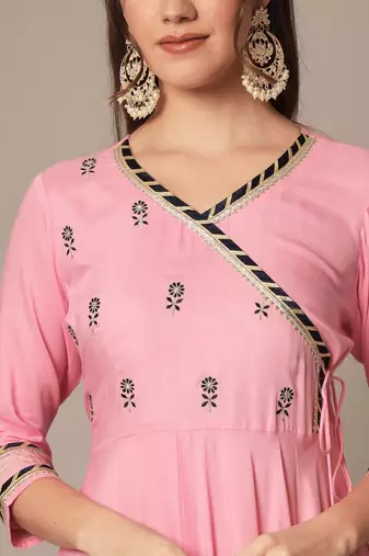 Blush Pink Flared Suit Set with Dupatta for Women