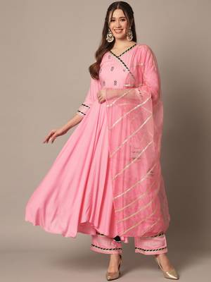 Blush Pink Flared Suit Set with Dupatta for Women 5