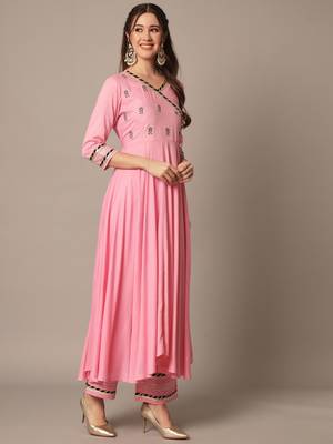 Blush Pink Flared Suit Set with Dupatta for Women 6