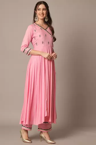 Blush Pink Flared Suit Set with Dupatta for Women