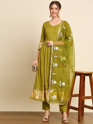 Mehendi Green Anarkali Suit Set with Dupatta 1