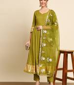Mehendi Green Anarkali Suit Set with Dupatta