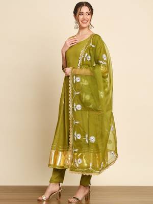 Mehendi Green Anarkali Suit Set with Dupatta 2
