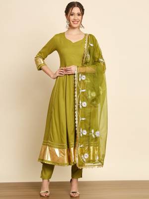 Mehendi Green Anarkali Suit Set with Dupatta 5