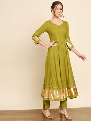 Mehendi Green Anarkali Suit Set with Dupatta 6