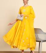 Yellow Embroidered Anarkali Suit Set with Dupatta