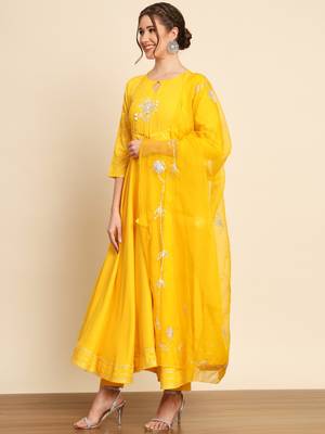 Yellow Embroidered Anarkali Suit Set with Dupatta 2