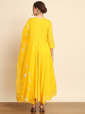 Yellow Embroidered Anarkali Suit Set with Dupatta 3