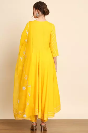 Yellow Embroidered Anarkali Suit Set with Dupatta