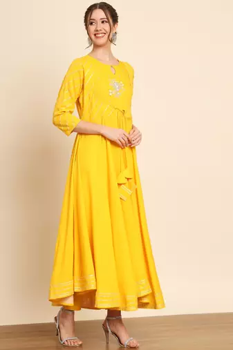 Yellow Embroidered Anarkali Suit Set with Dupatta