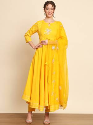 Yellow Embroidered Anarkali Suit Set with Dupatta 5