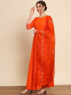 Orange Anarkali Suit Set with Dupatta 2