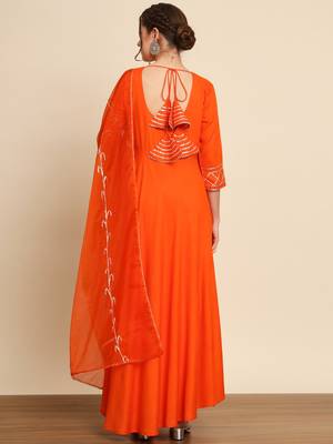 Orange Anarkali Suit Set with Dupatta 3